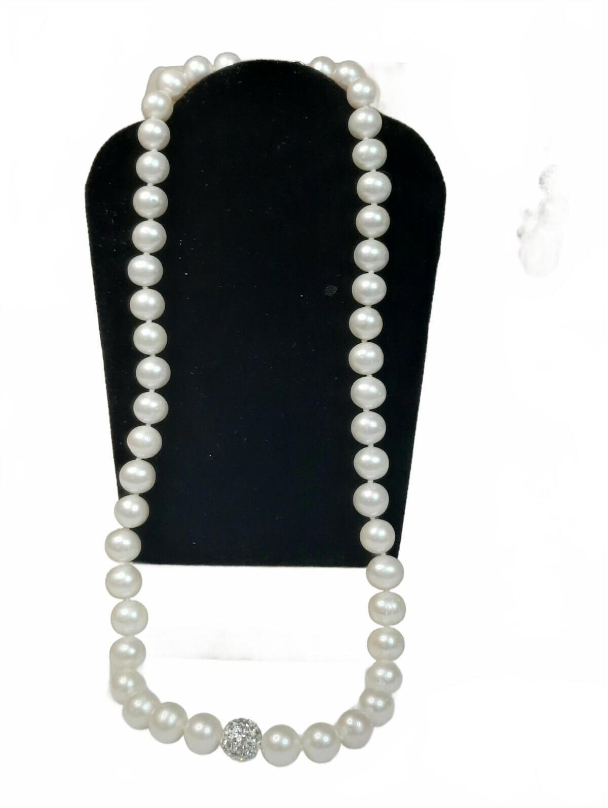 Vintage 925/Sterling Silver Faux Pearl/Rhinestone Necklace & Bracelet Set